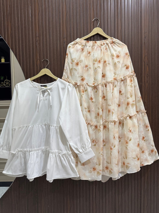 Soft Blossom – Chiffon Skirt & Crepe Georgette Top