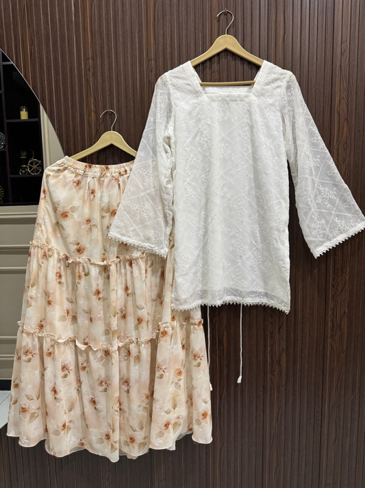 Ivory Bloom – Chiffon Chicken Kari Skirt & Top Set
