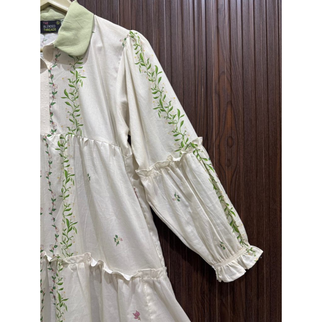 Floral Lawn Top with Collar and Frill Hem