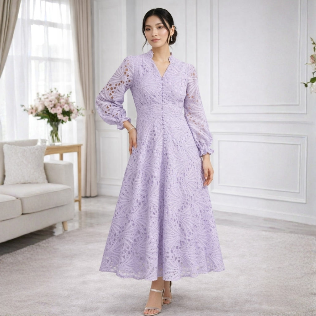 Imported Qureshia Long Dress for Women – Elegant Embroidered Maxi Dress with Malai Lining