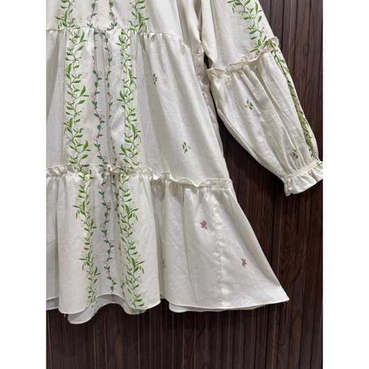 Floral Lawn Top with Collar and Frill Hem