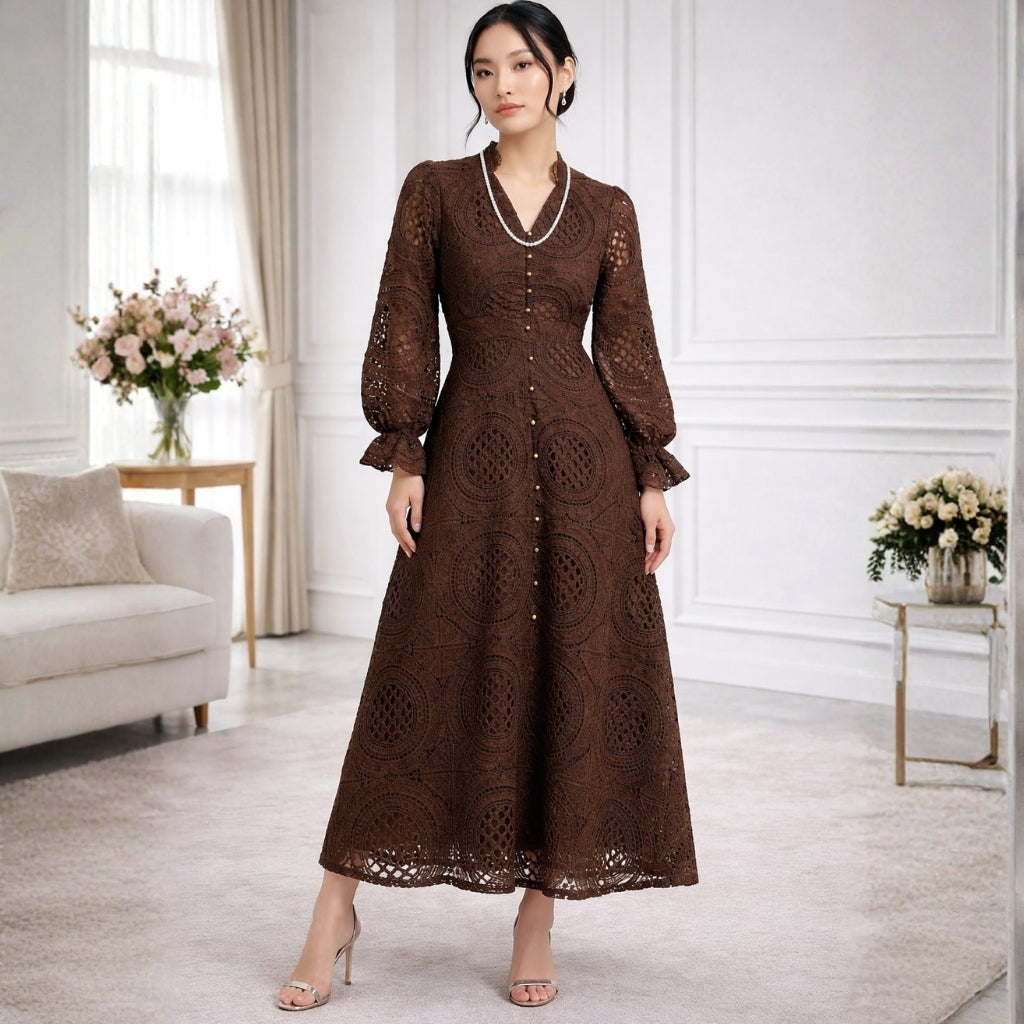 Imported Qureshia Long Dress for Women – Elegant Embroidered Maxi Dress with Malai Lining