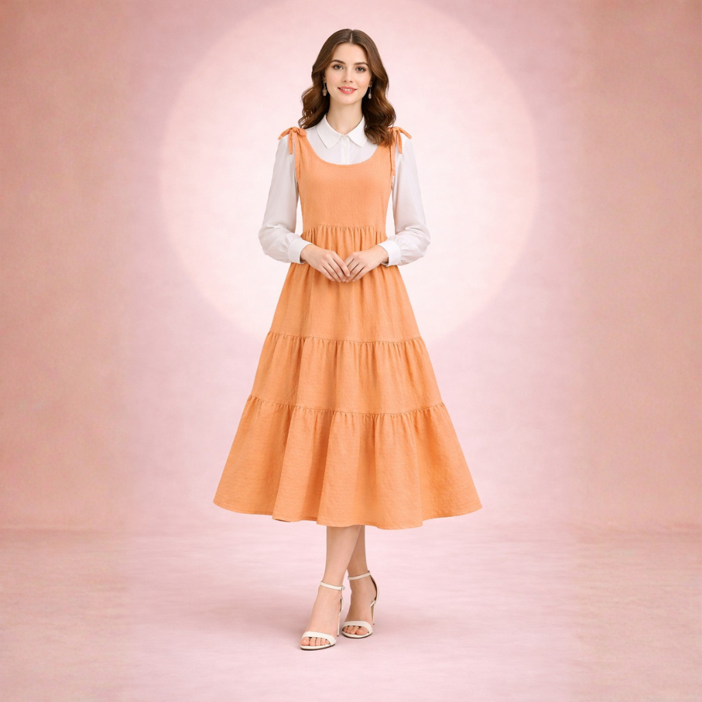Korean Inspired Crushed Georgette Maxi Dress with Cotton Shirt – Pinterest Style Layered Outfit for Women