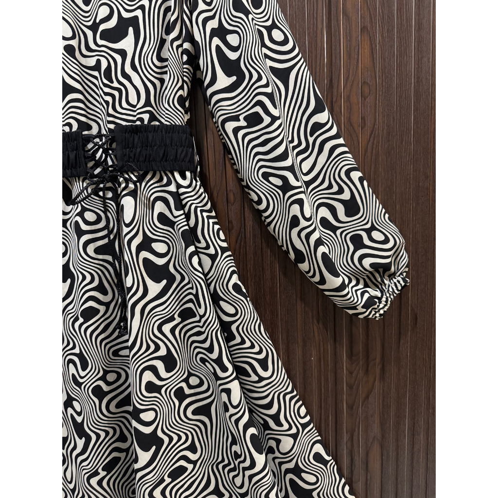 Women's Premium Imported Soft Georgette Abstract Print Maxi Dress with Waist Belt | Non See-Through |FLARE 120+ Inches