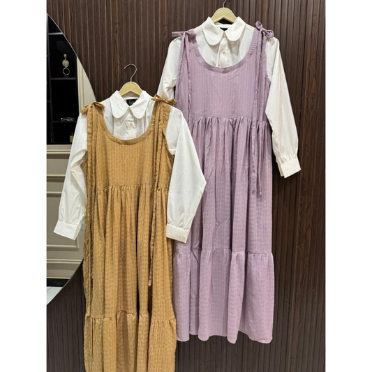 Korean Inspired Crushed Georgette Maxi Dress with Cotton Shirt – Pinterest Style Layered Outfit for Women