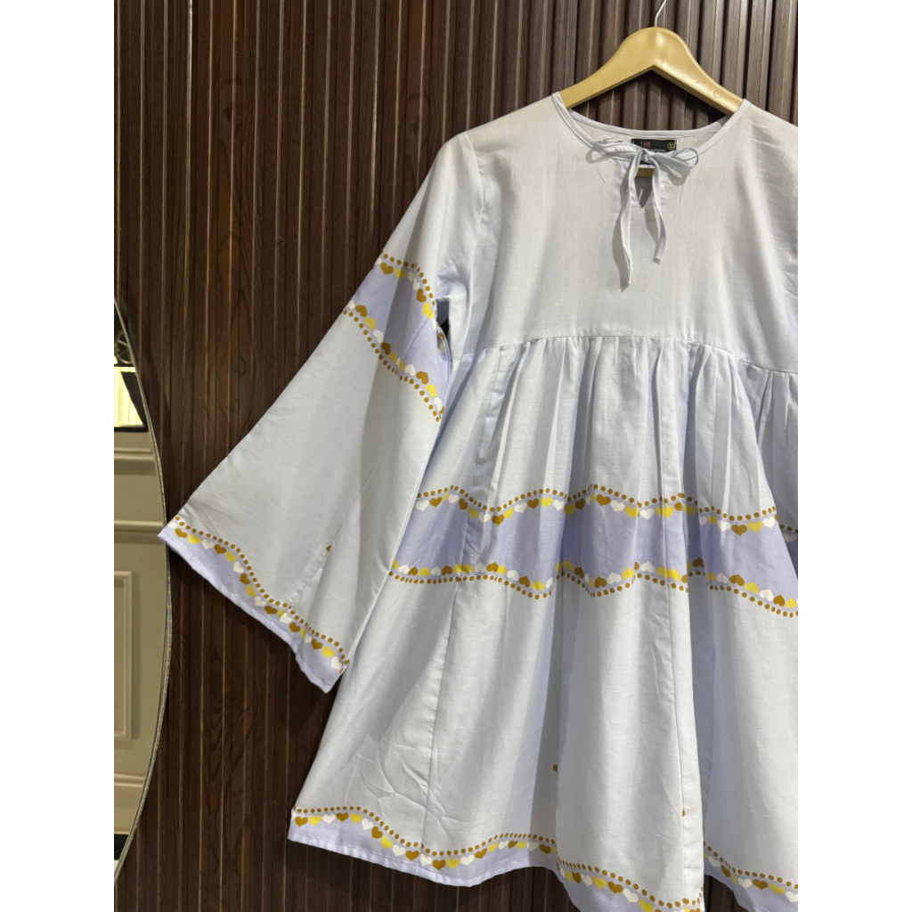 Blue Lawn Top with Bell Sleeves