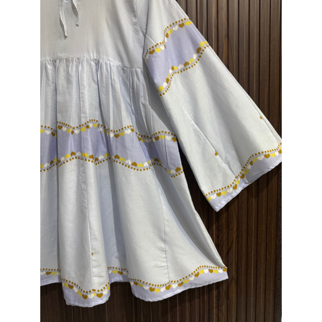 Blue Lawn Top with Bell Sleeves