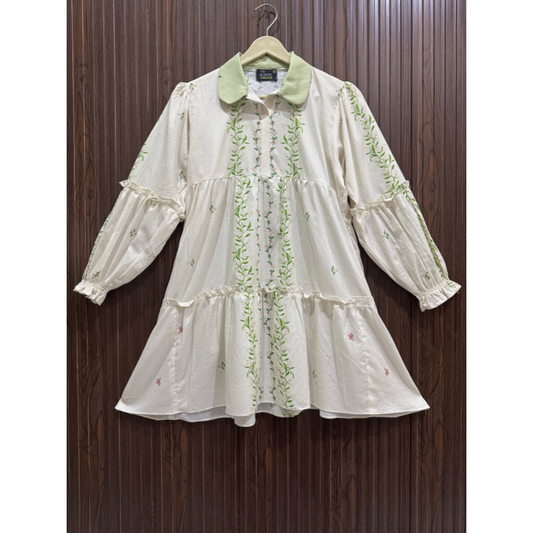 Floral Lawn Top with Collar and Frill Hem