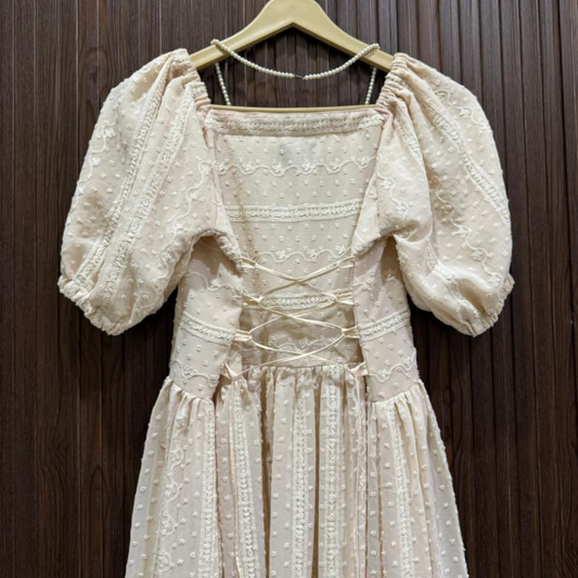 Cream Broshia Chicken Kari Long Dress for Women with Malai Lining – Elegant Modest Maxi Dress