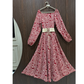 Women's Premium Soft Georgette Printed Maxi Dress with Waist Belt  | Non See-Through |FLARE 120+ Inches