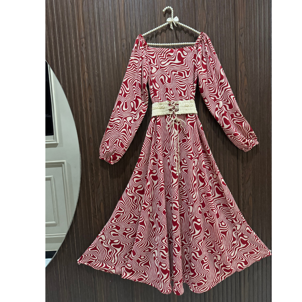 Women's Premium Soft Georgette Printed Maxi Dress with Waist Belt  | Non See-Through |FLARE 120+ Inches