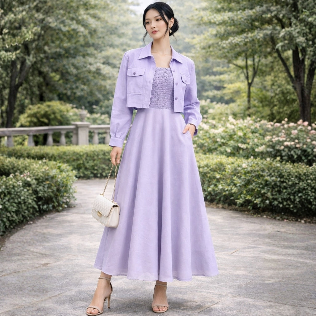Jacket Style Georgette Maxi Dress for Women – Elegant Long Dress with Cropped Jacket
