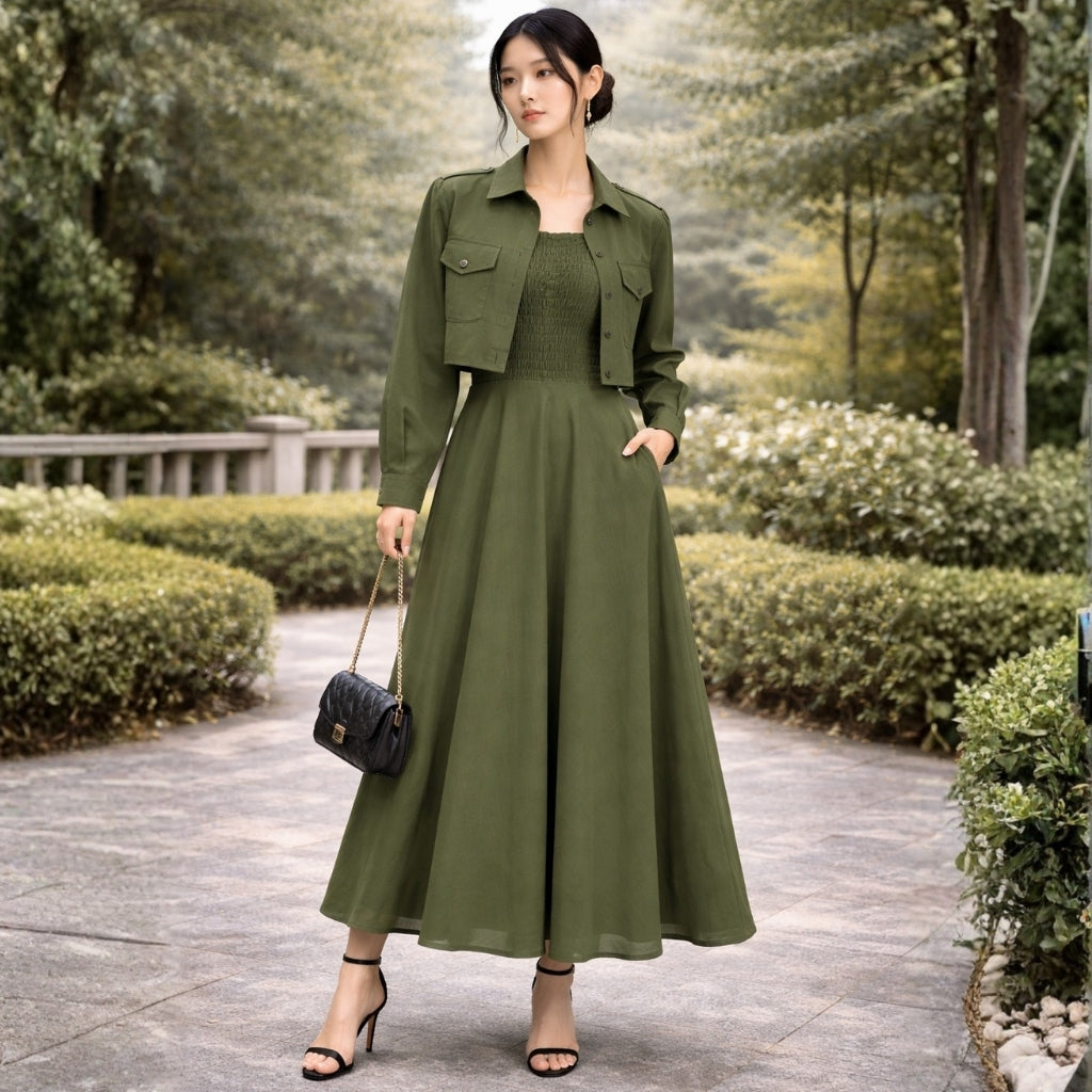 Jacket Style Georgette Maxi Dress for Women – Elegant Long Dress with Cropped Jacket