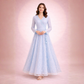Powder Blue Chiffon Net Long Dress for Women – Elegant Lace Maxi Dress with Malai Lining