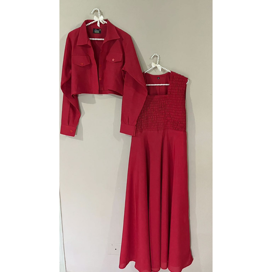 Jacket Style Georgette Maxi Dress for Women – Elegant Long Dress with Cropped Jacket