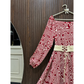 Women's Premium Soft Georgette Printed Maxi Dress with Waist Belt  | Non See-Through |FLARE 120+ Inches