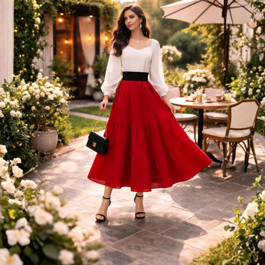 Geet Inspired Georgette Long Dress – Elegant Flowy Maxi Dress for Women