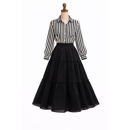 Striped Top with Black Georgette Skirt Set – Elegant Women Skirt Top Outfit