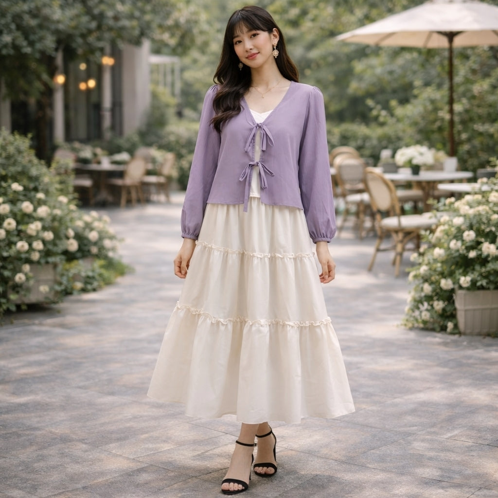 Layered Georgette Skirt Top Set for Women – Textured Tie-Front Top with Crepe Georgette Maxi Skirt