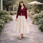 Layered Georgette Skirt Top Set for Women – Textured Tie-Front Top with Crepe Georgette Maxi Skirt