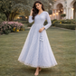 Powder Blue Chiffon Net Long Dress for Women – Elegant Lace Maxi Dress with Malai Lining