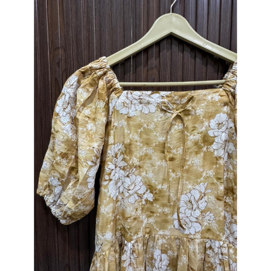 Mustard Lawn Chicken Kari Maxi Long Dress with Half Sleeves