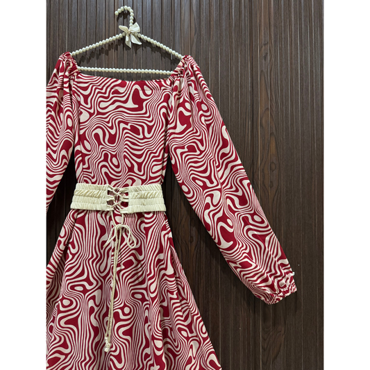 Women's Premium Soft Georgette Printed Maxi Dress with Waist Belt  | Non See-Through |FLARE 120+ Inches