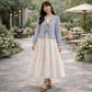 Layered Georgette Skirt Top Set for Women – Textured Tie-Front Top with Crepe Georgette Maxi Skirt