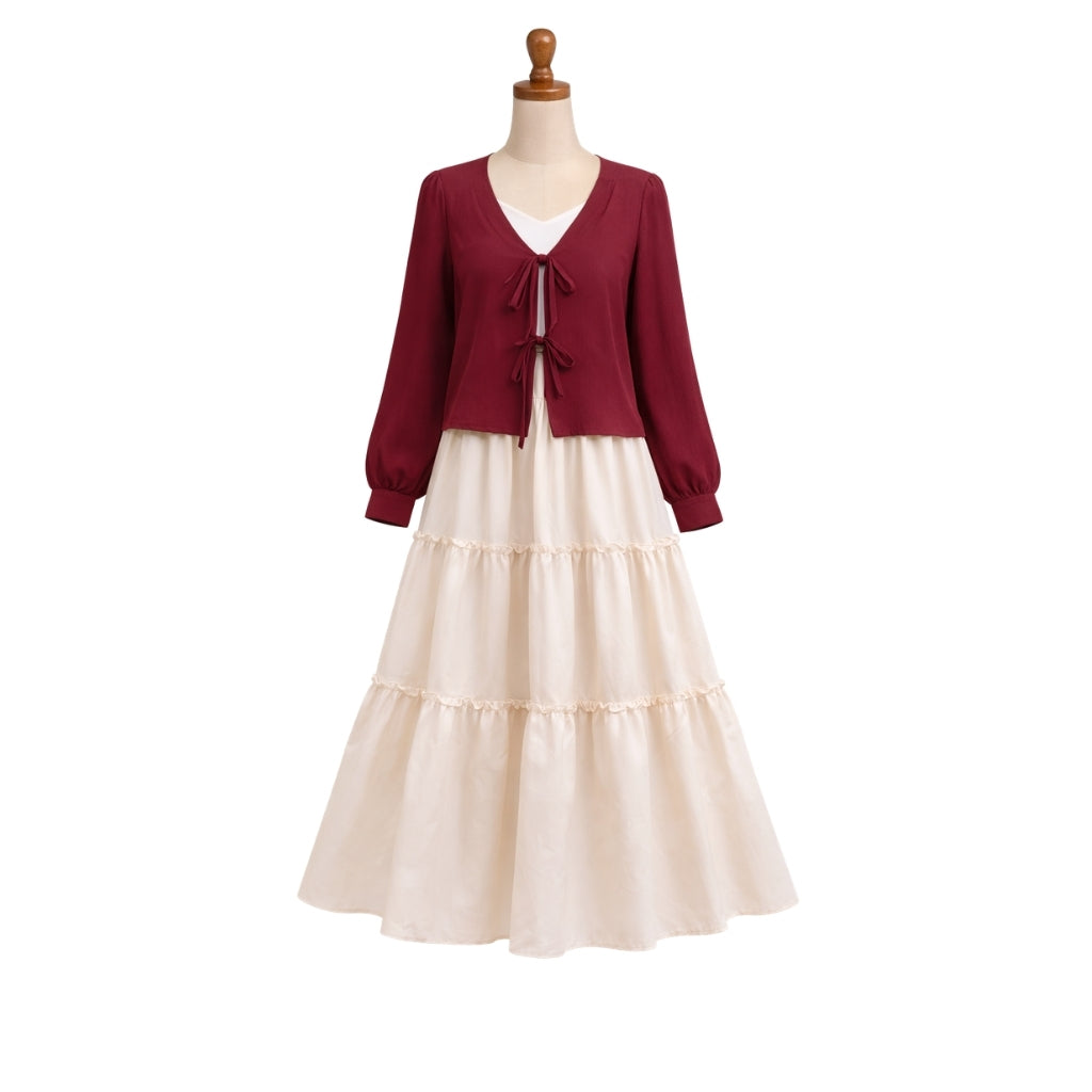 Layered Georgette Skirt Top Set for Women – Textured Tie-Front Top with Crepe Georgette Maxi Skirt