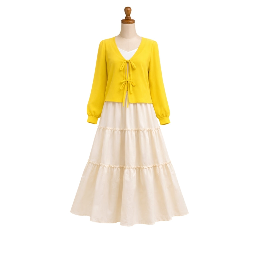 Layered Georgette Skirt Top Set for Women – Textured Tie-Front Top with Crepe Georgette Maxi Skirt