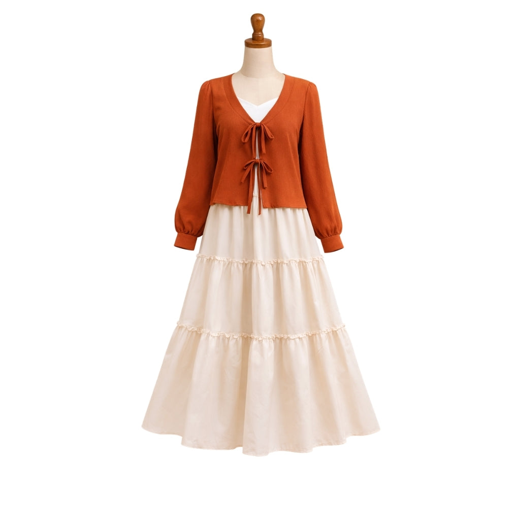 Layered Georgette Skirt Top Set for Women – Textured Tie-Front Top with Crepe Georgette Maxi Skirt