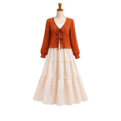 Layered Georgette Skirt Top Set for Women – Textured Tie-Front Top with Crepe Georgette Maxi Skirt
