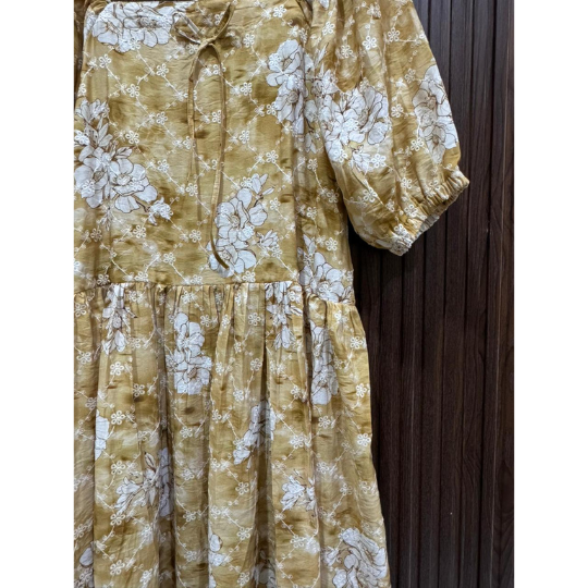 Mustard Lawn Chicken Kari Maxi Long Dress with Half Sleeves