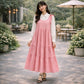 Korean Inspired Crushed Georgette Maxi Dress with Cotton Shirt – Pinterest Style Layered Outfit for Women