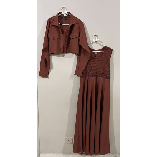 Jacket Style Georgette Maxi Dress for Women – Elegant Long Dress with Cropped Jacket