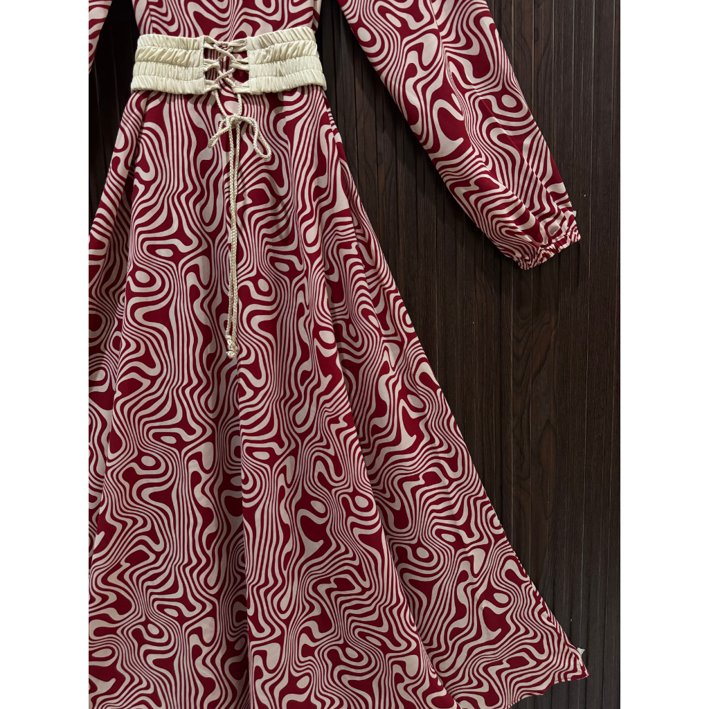 Women's Premium Soft Georgette Printed Maxi Dress with Waist Belt  | Non See-Through |FLARE 120+ Inches