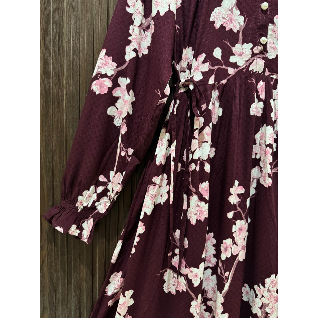 Women's Soft Linen Floral Long Dress – Lightweight Summer Maxi Dress (Maroon)