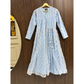 Powder Blue Chiffon Net Long Dress for Women – Elegant Lace Maxi Dress with Malai Lining