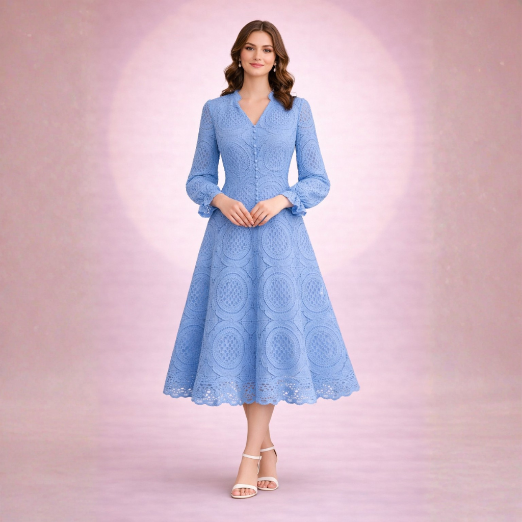 Imported Qureshia Long Dress for Women – Elegant Embroidered Maxi Dress with Malai Lining