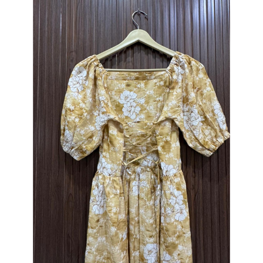 Mustard Lawn Chicken Kari Maxi Long Dress with Half Sleeves