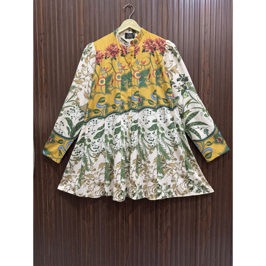 Floral Printed Lawn Top with Button Closure