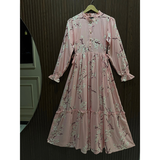 Women's Soft Linen Floral Long Dress – Lightweight Summer Maxi Dress (Blush Pink)