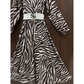 Women's Premium Imported Soft Georgette Zebra Print Maxi Dress with Waist Belt | Non See-Through|FLARE 120+ Inches