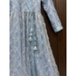 Powder Blue Chiffon Net Long Dress for Women – Elegant Lace Maxi Dress with Malai Lining