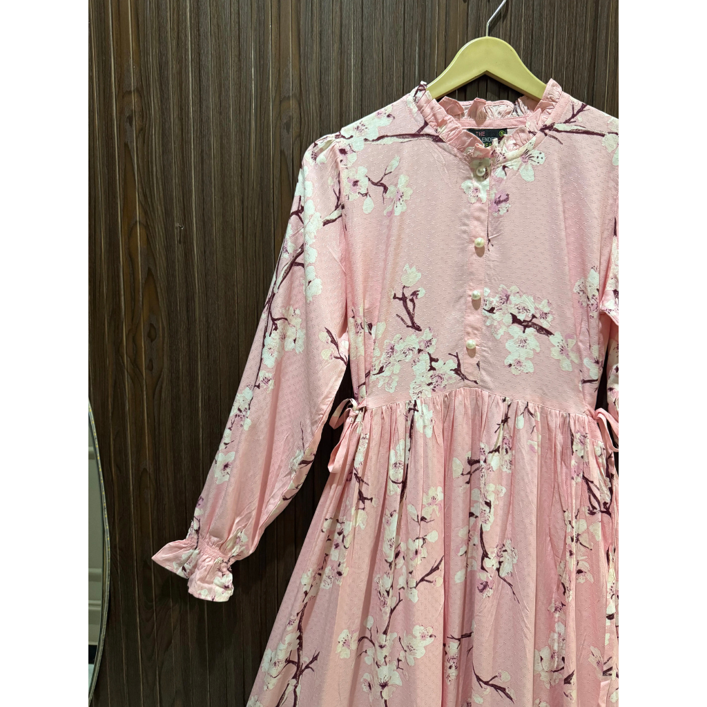 Women's Soft Linen Floral Long Dress – Lightweight Summer Maxi Dress (Blush Pink)