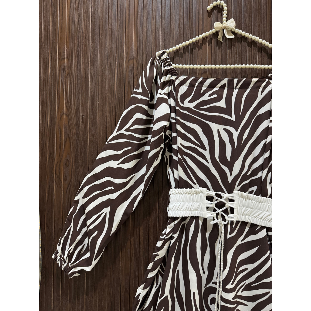 Women's Premium Imported Soft Georgette Zebra Print Maxi Dress with Waist Belt | Non See-Through|FLARE 120+ Inches