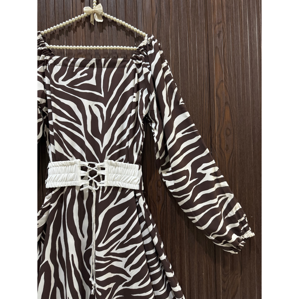 Women's Premium Imported Soft Georgette Zebra Print Maxi Dress with Waist Belt | Non See-Through|FLARE 120+ Inches