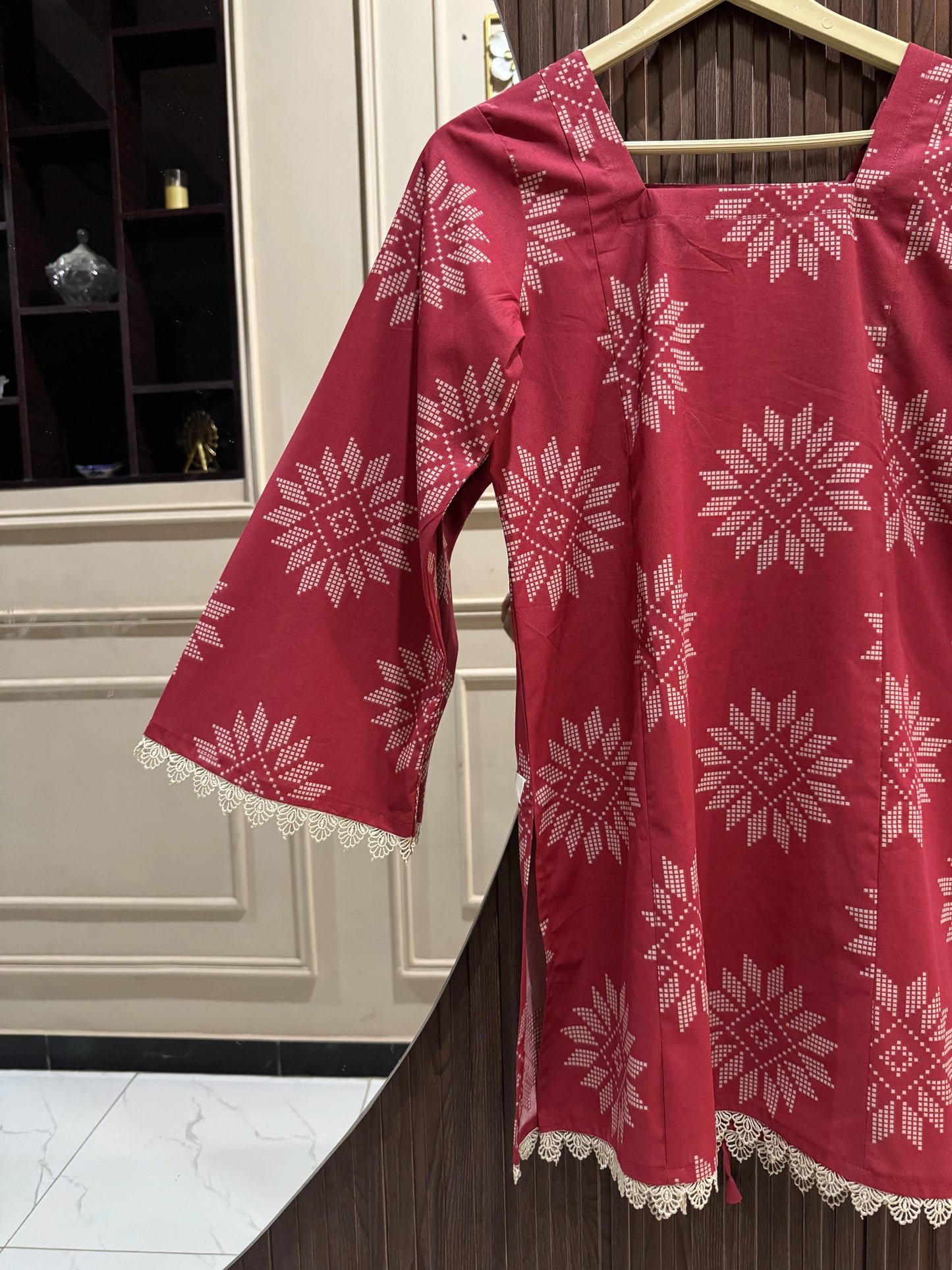Maroon Corset Kurti with Beige Flapper Trouser – 2 Piece