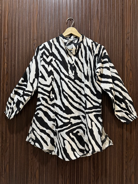 Black & White Zebra Printed Cotton Kurta