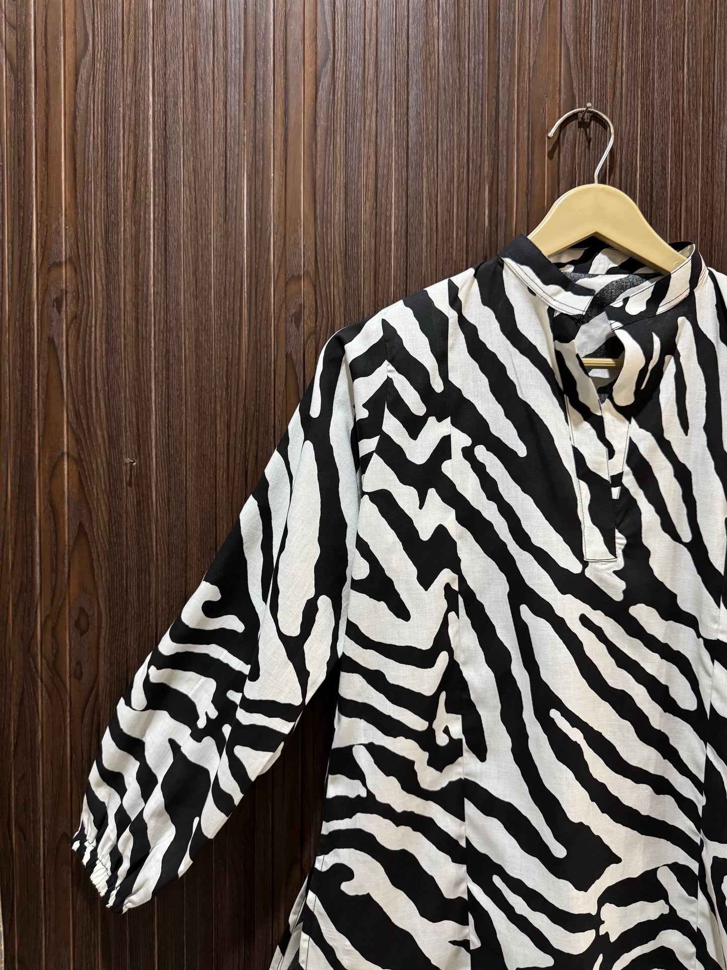 Black & White Zebra Printed Cotton Kurta